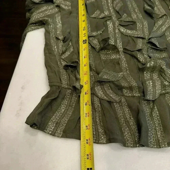 MISA Los Angeles green w metallic stripe short sleeve ruffle blouse size XS - Picture 10 of 12